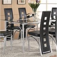 Mixed metal and glass denote contemporary or modern style. The tempered glass top is stronger, more heat-resistant and scratch-resistant than non-tempered glass. The smooth glass table top of this Loz Feliz dining table wipes down easily after each meal, while its matte legs reduce the glare from your favorite overhead lights so you can focus on your food. This table can comfortably sit six chairs around it for larger families, but it's also ideal for intimate dinner events with your best friends. Set includes: One (1) dining table Materials: Tempered glass, metal Finish: Matte silver finish Weight: 70 pounds Dimensions: 59 inches long x 35.50 inches wide x 29.50 inches high