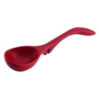 Serve bisques soups and more with artisan-style for lunch or dinner guests using the Rachael Ray Cucina Tools Lazy Ladle a professional-quality kitchen tool that boasts innovative modern design and earthy rustic color. A clever notch clips the ladle directly onto the sides of cookware keeping it conveniently within reach while also containing drips inside pots and pans not on stove tops or counter tops The silicone ladle has a contoured handle for extra comfort while transferring flavorful soups to serving bowls. Adding warmth to winter the kitchen ladle gracefully rests on the side of a stockpot filled with Rachael's aroma-filled Sausage Vegetable and Potato Soup. In the summertime bring the Lazy ladle onto a candle-lit rooftop terrace and serve chilled gazpacho. Ideal for use with all cookware interiors including nonstick the silicone ladle is heat safe to 500°F and dishwasher safe for convenience. This colorful kitchen ladle is a great complement to serve ware cookware and many other attractive items in the Rachael Ray Cucina collection. Features Notched to rest on the edge of cookware so drips fall in the pan not on the counter top Durable silicone handle is contoured for extra comfort. Ideal for use with all types of cookware including nonstick. Dishwasher safe. Collection - Rachael Ray Cucina Tools. Material - Silicone. Color - Cranberry Red. Dimension - 14.5 L x 3 W x 3 H in. Item Weight - 0.3 lbs.