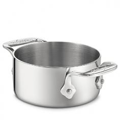 The All-Clad set of two stainless steel soup ramekins is ideal for preparing, heating and serving everything from decadent fondue dips to hearty individual soup servings. Each Soup/Souffle Ramekin features a polished, easy-to-clean cooking surface and a gleaming stainless steel exterior. 4 3/4 inch diameter, 2 1/4 inches deep. 18/10 stainless steel cooking surface. Dishwasher safe. Lifetime warranty from All-Clad with normal use and proper care. Made in China. This item cannot be shipped outside the U.S.