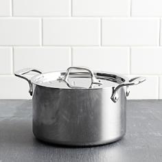 Casseroles - Wider than a typical casserole, this cookware is ideal to simmer savory soup, stew or bake casseroles. Even-heat distribution ensures entrees cook at a consistent temperature. Also ideal for simmering sauces. Extended wide-loop handles for easy lifting and transport. The All-Clad stainless-steel collection of cookware for ultimate cooking convenience features redesigned ergonomic handles and All-Clad brand and measurement/capacity on the underside of each pan for easy identification. Lids made in the USA. All-Clad's leading cookware line is brilliantly styled with a hand-polished gleaming stainless-steel finish that many of the world's professional and home chefs prefer. The 18/10 stainless-steel interior will not react with food, leaving the pure taste you desire. Magnetic exterior is perfect for induction cooktops. Made in the USA. Product Features 3-ply bonded construction for a lifetime of use Mirror-finished magnetic stainless-steel exterior is hand-polished to a lustrous shine Pu - Specifications 3-qt. casserole Model 8701004415 8 1/4" Dia. (11 1/2" w/handles) x 3 3/4"H (5" w/handle) Base: 7" Dia. Weight: 3-lb, 6-oz. 4-qt. casserole Model 8701004428 8 1/4" Dia. (14 3/4" w/handle) x 5"H (6 1/4" w/lid) Base: 7" Dia. Weight: 3-lb, 14-oz. Made in the USA Lifetime manufacturer warranty All-Clad Cookware Lifetime Warranty: From date of purchase, All-Clad guarantees to repair or replace any item found defective in material, construction or workmanship under normal use and following care instructions. This excludes damage from misuse or abuse. Minor imperfections and slight color variations are normal. Care and Use Dishwasher-safe Before using for the first time, wash in hot, soapy water with a sponge or dishcloth. Rinse in hot water and dry thoroughly. Placing pots on low heat for one or two minutes before adding foods. Preheat pot or pan for one to t