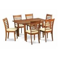 Rectangle-shaped small dining table is specially designed in a fashionable style and design with clear angles and dazzling lines which will direct and guide the space it occupies. Kitchen table set are made of high-quality Asian hardwood for top quality and endurance. The dining room chairs have complementing motif which will enhances the small table's design and style and beauty. The dining table contains a typical expansion leaf for easy extension for the welcomed visitors and collapses to save that extra room easily when not in use. This small table set is available in exquisite saddle brown finish to suit your dining room. Chairs come in either hardwood, cushion, last of all leather seats to provide a distinctive and even coziness. Shape: Rectangle Furniture Room: Dining Room, Kitchen Material: Rubberwood Style: Traditional, Casual, Country Assembly: Assembly Required Exact Color: Brown Finish: Brown Finish Size: 7-Piece Sets Color: Brown This product will ship to you in multiple boxes.