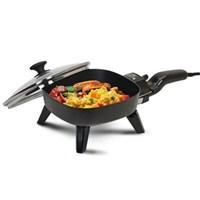 The Elite Cuisine 7" Electric Skillet is a powerful and compact 32-ounce mini skillet that is wonderful for quick meals and people on the go. Its seven-inch size is great for home, work or school and small enough to travel with. With the 7" skillet with glass lid, you can prepare eggs, bacon and sausage for a delicious breakfast for one or saut? spinach for a delicious pairing to your favorite meals. The skillet features a tempered glass lid and a removable handle for easy cleaning. With 600 watts of power and adjustable heat control, the 7" skillet with glass lid is a wise choice for a small cooker. Enjoy small portions with easy cleanup and without taking up a lot space with this Elite Cuisine 7" Electric Skillet.