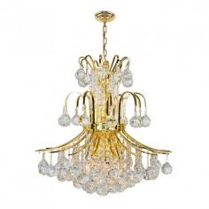 This stunning 9-light Crystal Chandelier only uses the best quality material and workmanship ensuring a beautiful heirloom quality piece. Featuring a radiant gold finish and finely cut premium grade crystals with a lead content of 30%, this elegant chandelier will give any room sparkle and glamour. Worldwide Lighting Corporation is a privately owned manufacturer of high quality crystal chandeliers, pendants, surface mounts, sconces and custom decorative lighting products for the residential, hospitality and commercial building markets. Our high quality crystals meet all standards of perfection, possessing lead oxide of 30% that is above industry standards and can be seen in prestigious homes, hotels, restaurants, casinos, and churches across the country. Our mission is to enhance your lighting needs with exceptional quality fixtures at a reasonable price. Finish: Polished Gold Crystal Color: Clear 30% Premium Full Lead Crystal (9) 60W E12 Incandescent Candelabra Bulb(s) Bulb(s) Not Included Total Watts: 540 Voltage: 110V - 120V Number of Tiers: 1 Beautiful Polished Gold finish and dressed with precision cut and polished 30% Full Lead Crystals for maximum brilliance and sparkle From the Empire Collection Accommodates up to nine 60-watt maximum (40-watt recommended) candelabra base incandescent E-12 bulb (not included) Solid Brass Frame in Gold Plated Finish and 30% Full Lead Crystal Includes 48-in adjustable chain for hanging UL and CUL Listed to US and Canadian safety standards For Dry Locations only (Dry Locations include kitchens, living rooms, dining rooms, bedrooms, foyers, hallways and most areas in bathrooms) Hardware included Assembly instructions and template enclosed for convenient setup (Professional installation is recommended) 1 Year Limited Manufacturing Defects Warranty Hardwired UL Listed, cUL Listed, CSA Listed Style: Transitional Part of the Empire Collection Warranty Info: 1 Year, Worldwide Lighting Corporation warranties products to be free from defects for a period of one year following shipment. Warranty is and void if merchandise is not installed according to factory instructions, NEC guidelines, and applicable building cOverall Dimensions: 19"(D) x 19"(W) x 23"(H)Diameter Range: Diameter from 17" to 23"Item Weight: 34 lbs. Please note that this product is designed for use in the United States only (110 volt wiring), and may not work properly outside of the United States*Use of this product will expose you to lead, a chemical known to the State of California to cause birth defects or other reproductive harm. Not intended for food use.