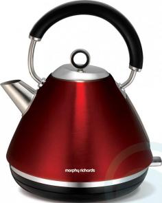 With its stylish exterior and quick boiling time, the red Morphy Richards Accents 102004 Traditional Kettle is the perfect appliance for preparing your favourite hot beverages. Quick to boil Coming with a 1.5-litre capacity, this kettle can heat up enough water for up to six cups of tea at a time. A concealed 3.1 kW element means that water is heated quickly, so you won't be keeping guests waiting when offering a brew. A removable limescale filter is fitted to the kettle and ensures that the water being boiled is clean and free from debris. Practical design With a cordless design, the 102004 Accents Kettle sits on a 360&deg; rotational base which makes it easy to access at all times. This kettle has a viewing window that allows you to see at a glance how much water is left, while an easy-fill spout makes re-filling simple. As part of the Accents range, this kettle can be matched up with the corresponding 242004 toaster letting you co-ordinate the appearance of your kitchen's appliances. Making it easy to boil up water for your beverages, the red Morphy Richards Accents 102004 Traditional Kettle is a fantastic addition to any kitchen's array of appliances.