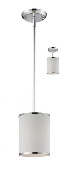 Z-Lite 164-6 Cameo 1 Light Down Light Convertible Pendant / Semi-Flush FixtureWith its clean, functional lines and chrome accents, this Convertible Pendant / Semi-Flush Fixture features a bottom glass diffuser that softens the light output. Its transitional look and feel creates a balanced blend of modern and transitional style. A sure fit for any dA cor. Exuding a transitional, modern style, the Cameo Collection features chrome accents along the shade edges, providing a transitional look and feel. The light output is softened by the bottom glass diffuser for ceiling fixtures. Z-Lite s Cameo Collection features clean, functional lines, creating a balanced, blend of modern and transitional style.Z-Lite 164-6 Features: Convertible; can be mounted as Pendant or Semi-Flush Ceiling FixtureMetal MaterialWhite Fabric Shade(s)Rods Included: (3) x 12", (1) x 6", (1) x 3"UL Certified for Dry LocationZ-Lite 164-6 Specifications: Requires (1) x 60 Watt Medium Base Bulb (Not Included)Height: 56"Width: 6"Item Weight: 6.6 lbs. Since 1987, Z-Lite has been creating a beautiful array of quality interior and exterior residential lighting to enhance your space. The Z-Lite collection includes a wide selection of crystal chandeliers, chandelier families, billiard lighting, cast aluminum outdoor lighting, and tiffany families, all beautifully designed to suit a wide range of styles, from traditional to contemporary. Not only does Z-Lite excel at providing exquisite design and functionality, but accomplishes this while maintaining exceptional quality through the use of superior materials and fittings that stand the test of time.