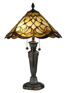 Shop for Lighting & Ceiling Fans at The Home Depot. Victoria†s easy grace adds an air of sophistication to any decor style in your home or office. A background of light amber art glass features flowing filigree â€avines†throughout that drape downward to elegant branch of light yellow, green and amber leaves running around the bottom of the shade†s scalloped edge. A bold ribbon of dark amber is woven into the leaf pattern with a smaller ribbon in matching amber draped around the top of the shade. The metal base is finely reeded with a gently stepped pedestal and is finished in deep fieldstone. A perfect choice for a den, study or office, Victoria†s timeless style will provide your family with generations of beautiful, reliable lighting.