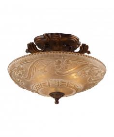 Traditional-style semi-flush light. Amber antique glass cover with etched floral patterns. Beauteous golden bronze finish. Uses three 75-watt medium-base bulbs (not included). Dimensions: 16W x 11H inches. Exuding classic elegance and timeless charm, the ELK Lighting 08101-AGB Restoration 3-Light Semi Flush 16W in. Golden Bronze makes a welcome addition to any room of your home. Developed with a discriminating concern for preserving historic lighting and architectural designs, this light replicates and restores traditional design elements to enhance the aesthetics of your decor. Elegant curves and delicately etched floral patterns bring out the beauty of the amber antique glass cover, while the lovely golden bronze finish enhances the upscale appeal of this semi-flush light. It uses three medium-base, 75-watt bulbs (not included).About E.L.K. LightingIn 1983, Adolf Ebenstein, Jonathan Lesko, and Russell King combined their lighting expertise to form E.L.K. Lighting Inc. From the company's beginning in eastern Pennsylvania, it has become a worldwide leader featuring manufacturing facilities and showrooms in the U.S. and abroad. Award-winning designs and state-of-the-art engineering give their lighting and home decor items outstanding quality and value and has made E.L.K. the choice of such renowned places as the Historic Royal Palaces of England and George Vanderbilt's Biltmore Estates. Whether a unique custom design or one of their designer lines, all products are supported by highly trained technical and customer service teams. A commitment to providing superior lighting and home products with unmatched customer satisfaction remains at the heart of the E.L.K. family tradition. Please note this product does not ship to Pennsylvania.