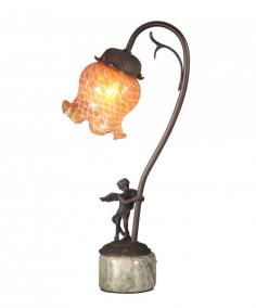 DT3291: Features: -Table lamp-Number of lights: 1-Shade material: Hand blown art glass-On/off socket-Inline switch-16.75 H x 6 W x 6 D, 5.95 lbs. Construction: -Marble or metal construction. Color/Finish: -Finish: Antique bronze paint. Specifications: -Bulb type: 25W E12 bulb.
