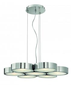 Features: Includes etched glass shade Designed to cast light in a downward direction Made of Aluminum UL / cUL Listed for Dry Locations Requires (7) 60 watt G9 base bulbs (Included) Lamping Technology: Bulb Base - G9: A bi pin or bipin socket, G9 bulbs have a pin spread of 9mm and are used mostly in 120V or 230V fixtures with halogen bulbs. Compatible Bulb Types: G9 Bulb base uses primarily a Halogen bulb but is also available as Fluorescent, LED, and Xenon / Krypton. Dimensions: Height: 3.25 (measured from ceiling to bottom point on fixture) Width: 24.25 (measured from furthest point left to furthest point right on fixture) Canopy Diameter: 7.5 Wire Length: 144 Chain Length: 120 Product Weight: 14 lbs Electrical Specifications: Bulb Base: G9 Bulb Type: Halogen Bulb Included: Yes Number of Bulbs: 7 Watts Per Bulb: 60 Wattage: 420 Voltage: 120v Compliance: UL Listed - Indicates whether a product meets standards and compliance guidelines set by Underwriters Laboratories. This listing determines what types of rooms or environments a product can be used in safely.