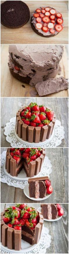 Yummy Recipes: Strawberry Kit Kat Cake recipe hehehe, rustic & brings back childhood memories!...