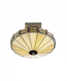 Dimensions: 16W x 10H inches Renowned Tiffany design and quality Durable metal base Antique bronze finish Multi-colored art-glass shade Popular Mission-style design Requires two 60-watt bulbs (not included) Add a warm, welcoming glow to any room in your home with the Mission Umbrella Fixture Pendant. The handcrafted art-glass shade evokes the classic Mission style with its geometric pattern and elegant color scheme of creams, red, and green. The durable metal base has an attractive antique-bronze finish that enhances the traditional look. About Dale Tiffany Founded in 1979, Dale Tiffany, Inc. started manufacturing Tiffany-styled lamps and shades, emphasizing high-quality reproductions of Louis Comfort Tiffany's famous designs. Today, using only the highest quality genuine hand-rolled art glass, Dale Tiffany offers an extensive range of designs to create the world's foremost collection of fine art glass lighting and home accents. With this hand-crafted process, no two pieces are exactly alike, making each design a treasured keepsake. Dale Tiffany captures the timelessness of America's classic designers while developing unique designs that blend perfectly with today's home fashion trends and lifestyles.