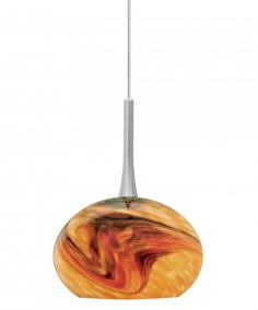 Blown glass sphere with swirls of color. Includes (1) 50 watt low-voltage GY6.35 base Xenon bi-pin lamp or 6 watt replaceable LED module and 6' of field-cuttable suspension cable. For use with 24 volt transformer, add suffix "-24" to item number.