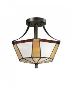 Features: -Semi flush mount-Number of lights: 2-Base material: Metal-Shade material: Hand rolled art glass-Base finish: Dark bronze-Visalia collection-Product Type: Semi flush mount-Shade Included: Yes -Shade Material: Glass-Shade Color: White.