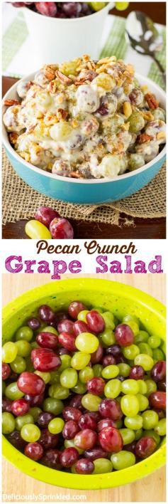 This Pecan Crunch Grape Salad 1 cup (8 ounces) sour cream 1 package (8 ounces) cream cheese, softened 1/2 cup granulated sugar 2 teaspoons v...