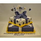 2 Tier 21st Birthday Purple and Gold Present Cake