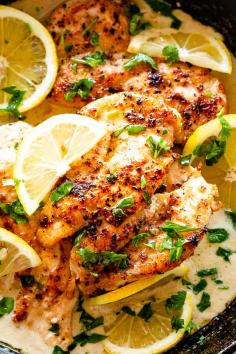 Creamy Lemon Parmesan Chicken - An easy, bright, and creamy one-pan recipe for chicken breasts cooked in a velvety lemon garlic sauce.