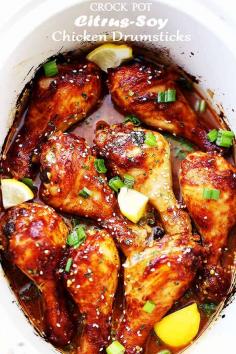 Crock Pot Citrus-Soy Chicken Drumsticks - These super easy chicken drumsticks are loaded with flavor and they're made in the crock pot for a...