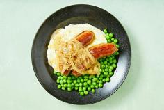 Beef Sausage Bangers and Mash with Onion Gravy and Peas