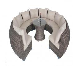  5-Piece Circular Surround Outdoor Brown Rattan Conversation Sofa Chair
https://www.outdoorfurnituresupplier.net/product/complete-sofa/WYHS-T2435-pieceCircularsurroundoutdoorBrownRattanConversationSofaChairwithaTableandBeigeCushions.html
Material: PE rattan, iron frame,sponge-padded cushions and glasstable top.            Sofas Size : 51.2*29.5*28.3 inch.             Tea Table: 27.6*23.6 inch.              Sofa Weight:29 lbs.             Teatable Weight:20 lbs.             Cushions Thickness:4.2 inch.   